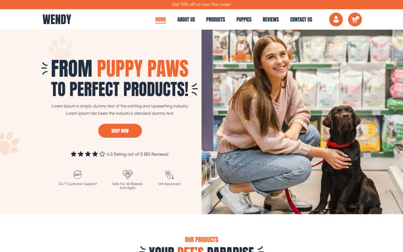 Pet supplies storefront website design