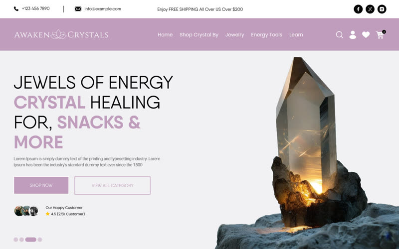Crystal jewellery storefront and product presentation