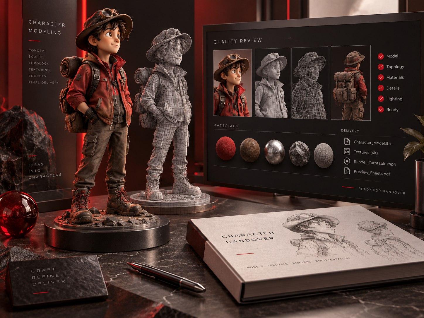 Quality review and delivery concept for character modeling