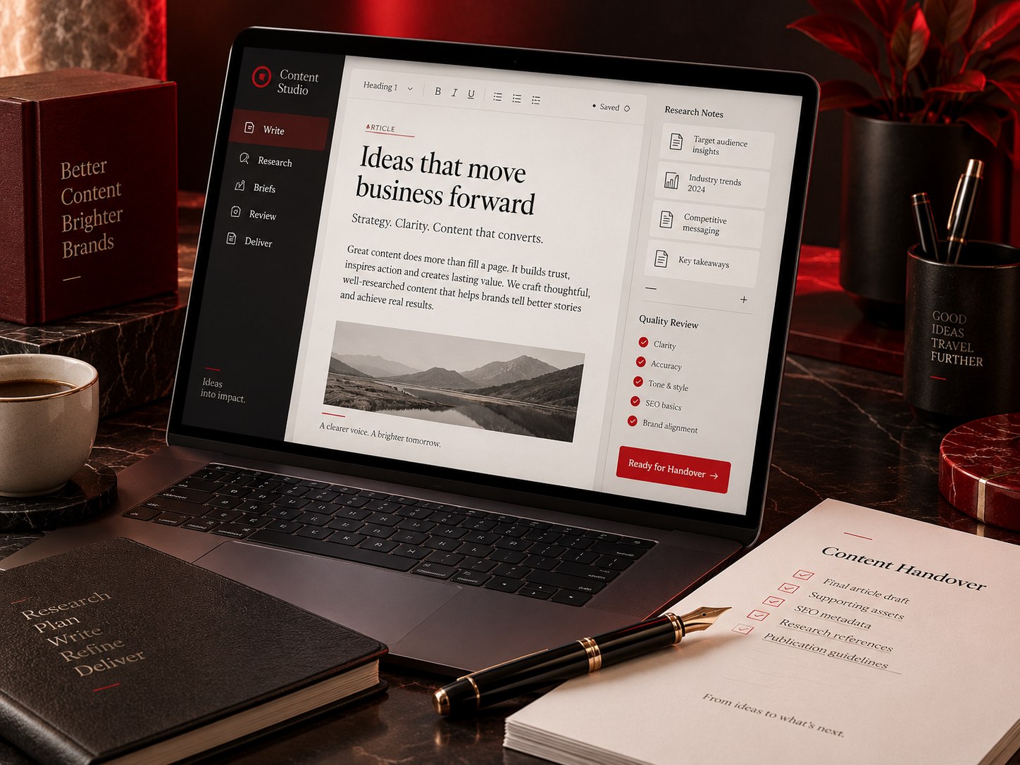 Quality review and delivery concept for content writing