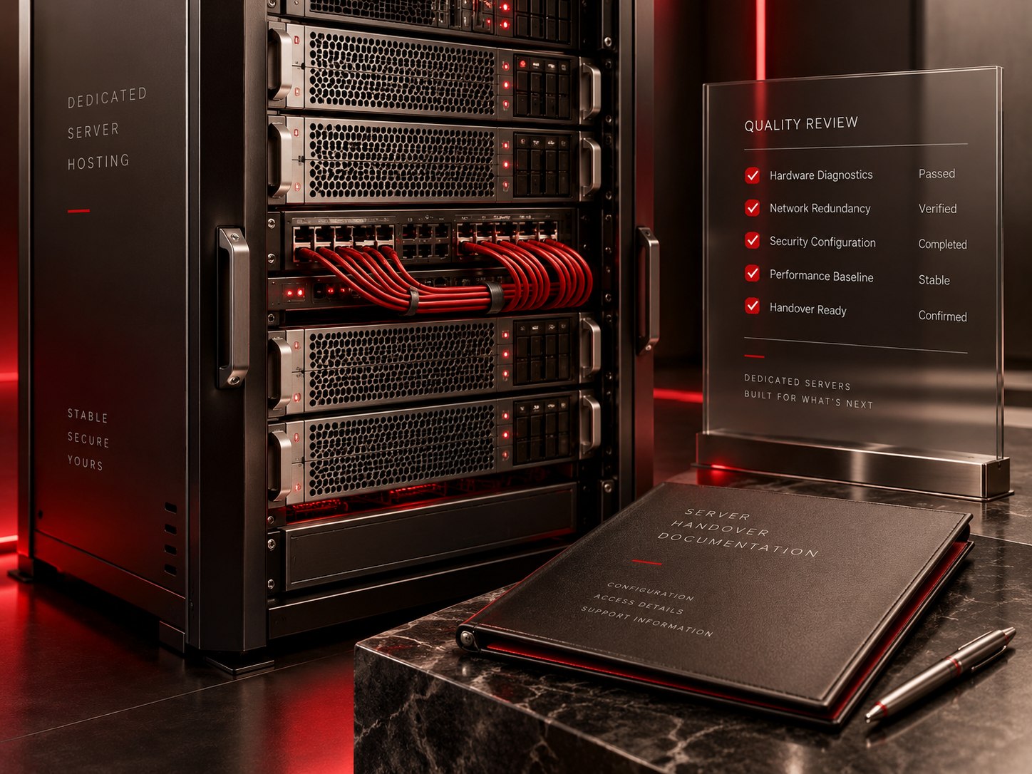 Quality review and delivery concept for dedicated server hosting