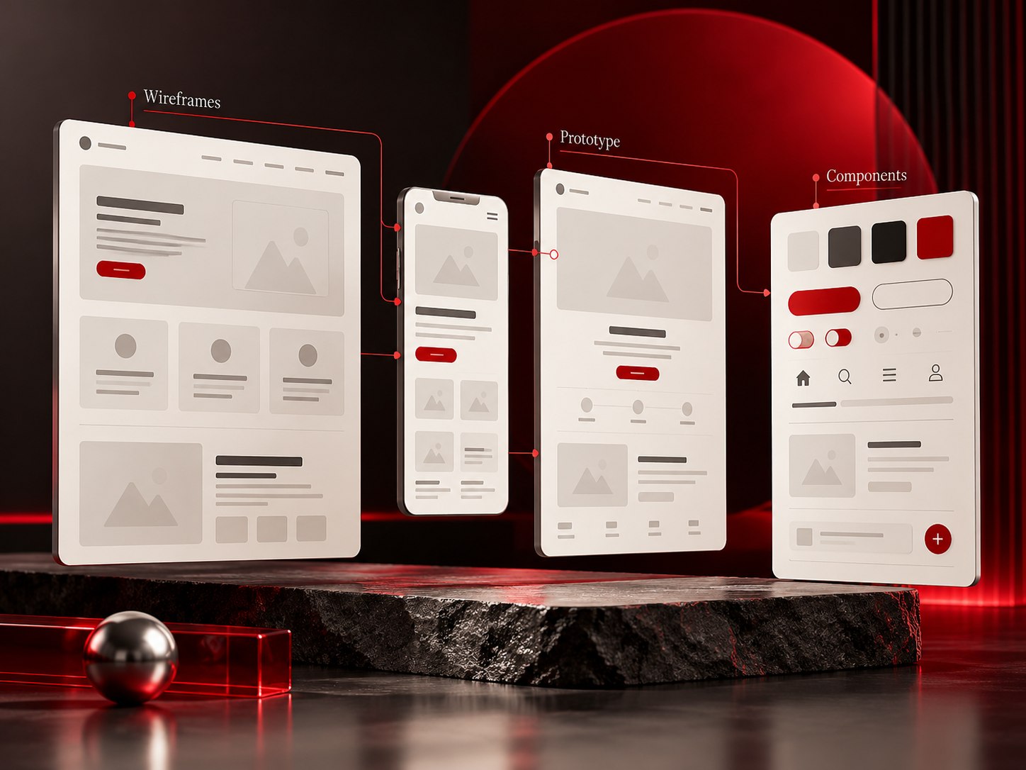 Website wireframes, components and clickable prototype concept