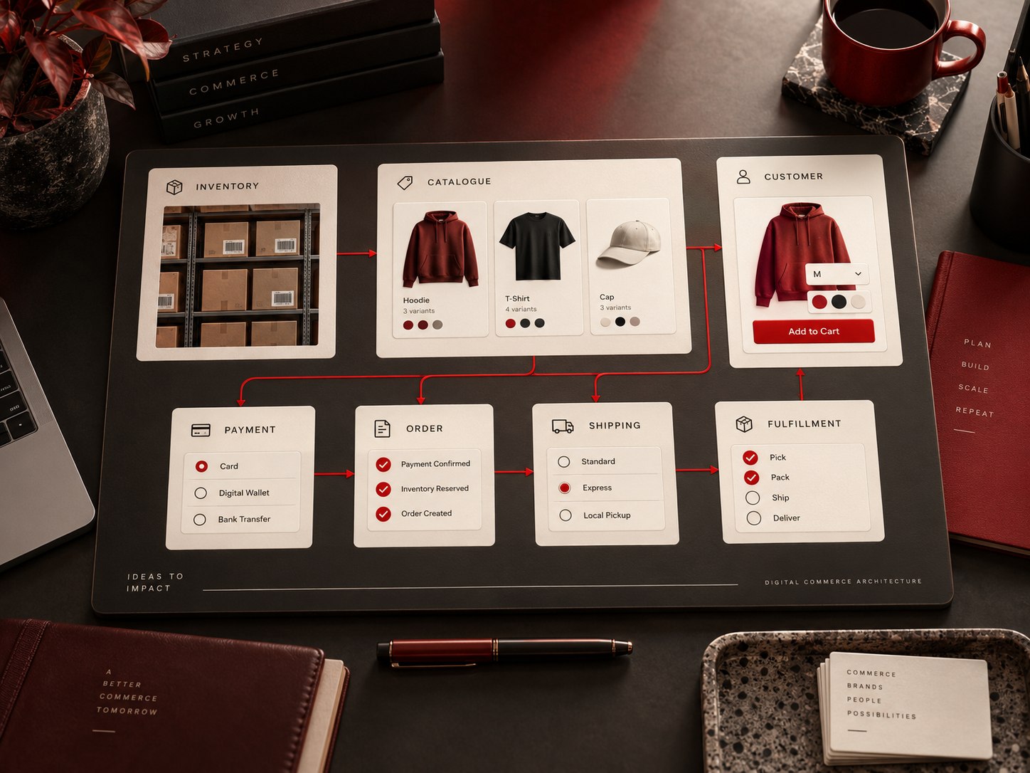 Ecommerce catalogue, payment and shipping integration concept