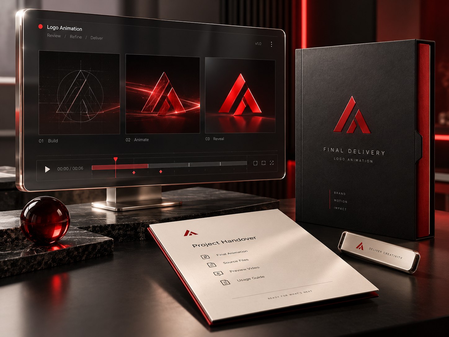 Quality review and delivery concept for logo animation
