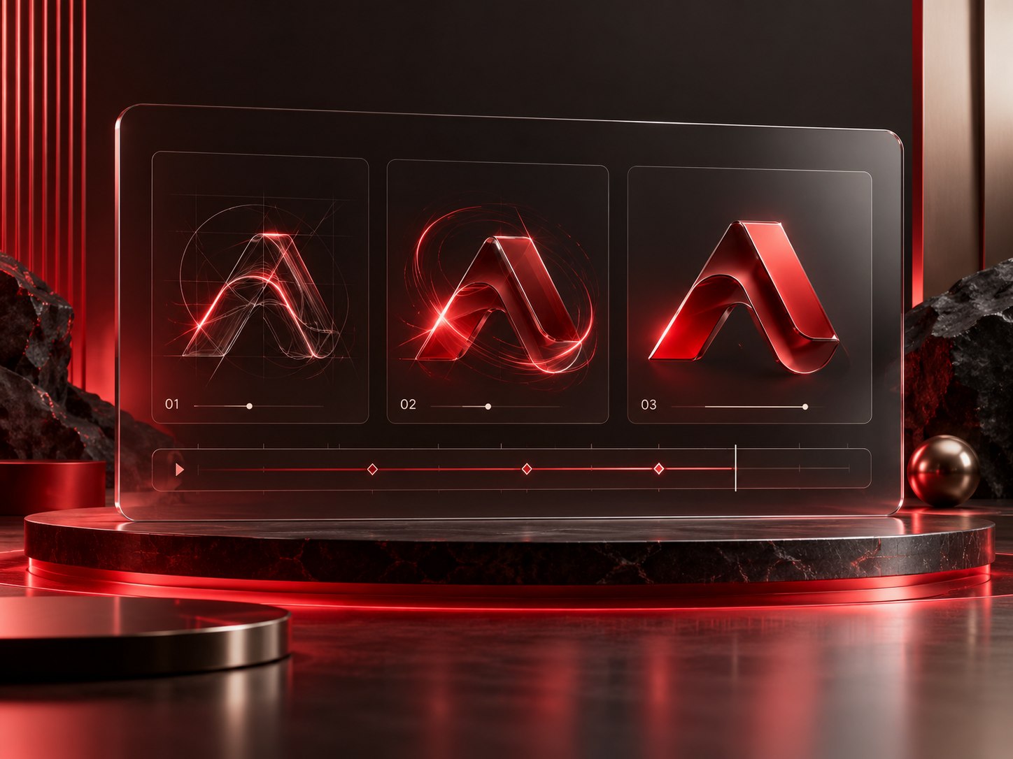 Logo animation concept with reveal stages and motion timeline