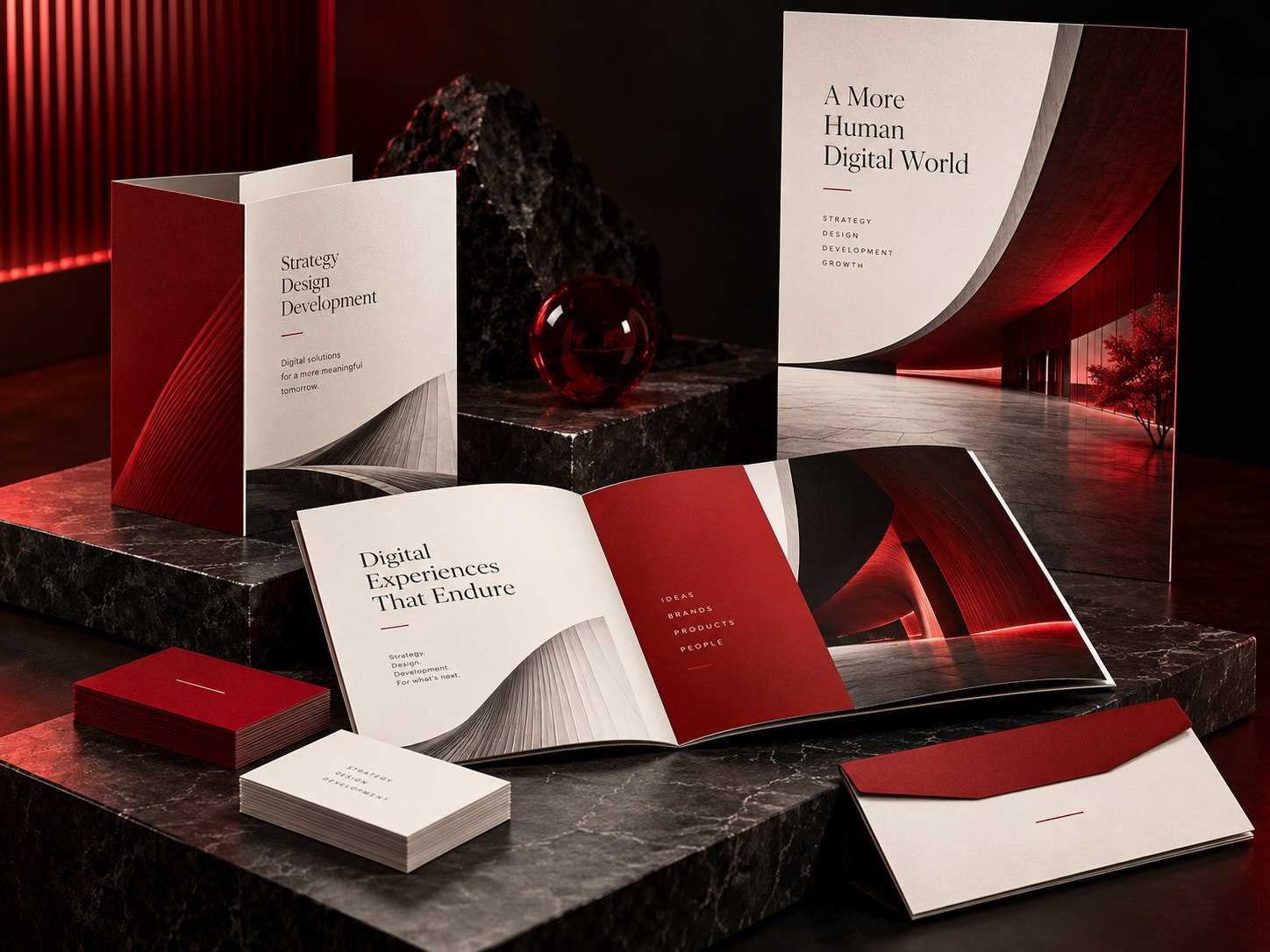 Printed brochure, stationery and marketing collateral concept