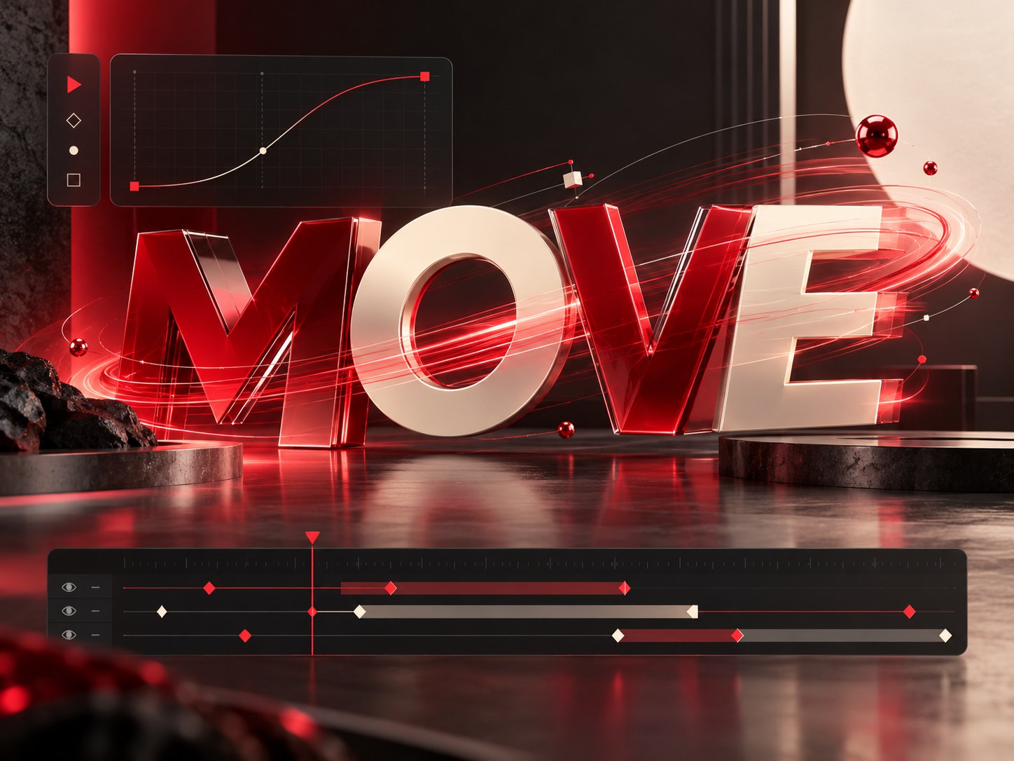 Motion graphics typography, keyframes and animation curves