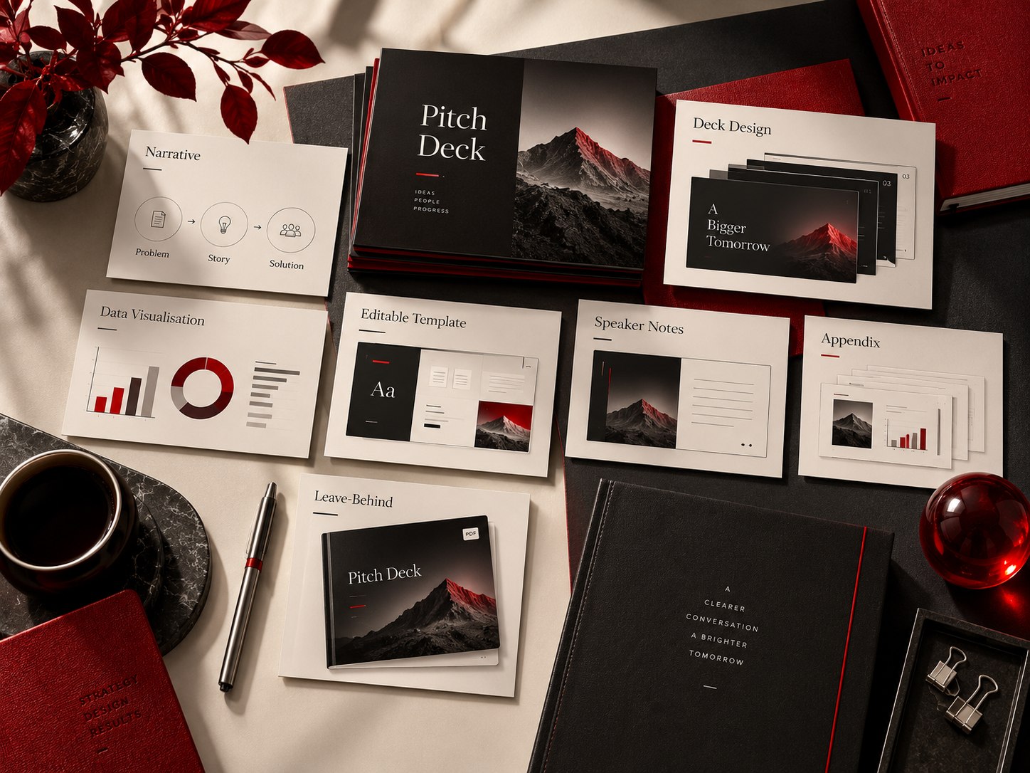 Concept deliverables and workflow for pitch deck services