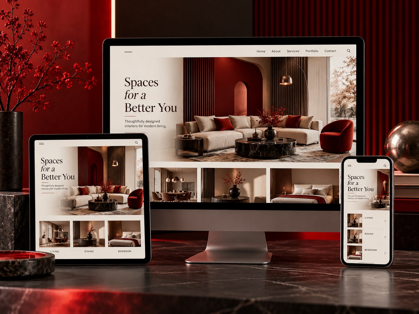 Responsive website layouts on desktop, tablet and mobile