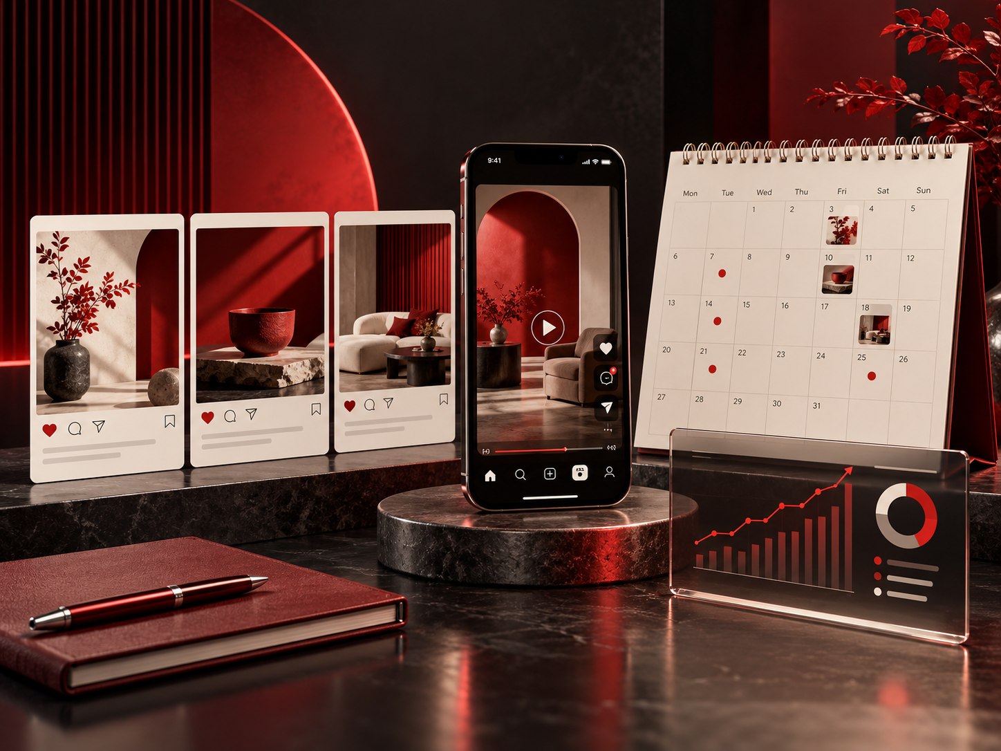 Social media campaign content, calendar and performance