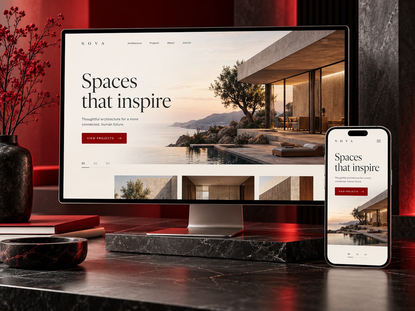 Responsive website design concept on desktop and mobile