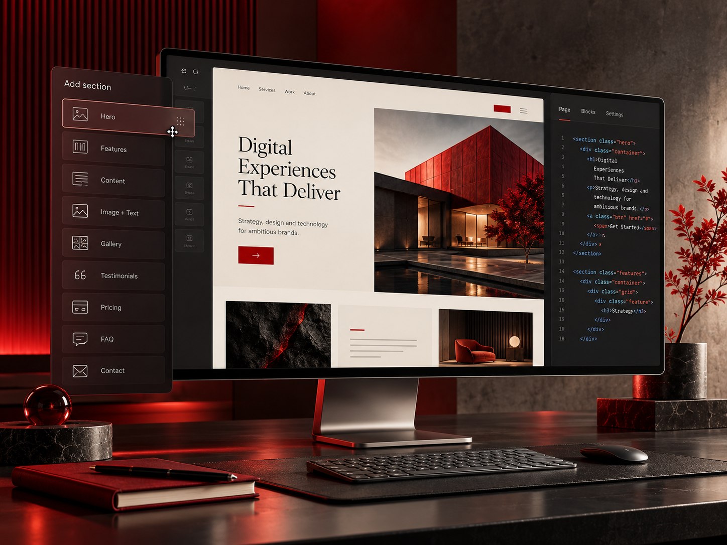 Custom content management block editor and website preview